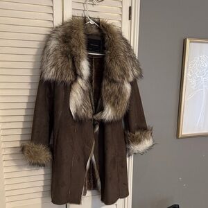 Zara Brown Faux Fur Suede Coat